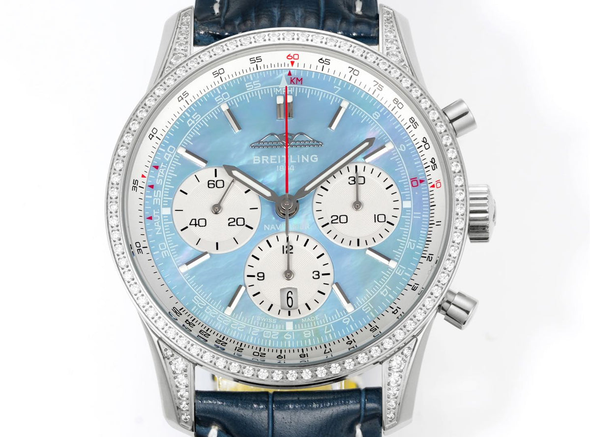 Chronograph - Rhinestone - Sky Face - N-Timer - Black Leather - Automatic - 43mm