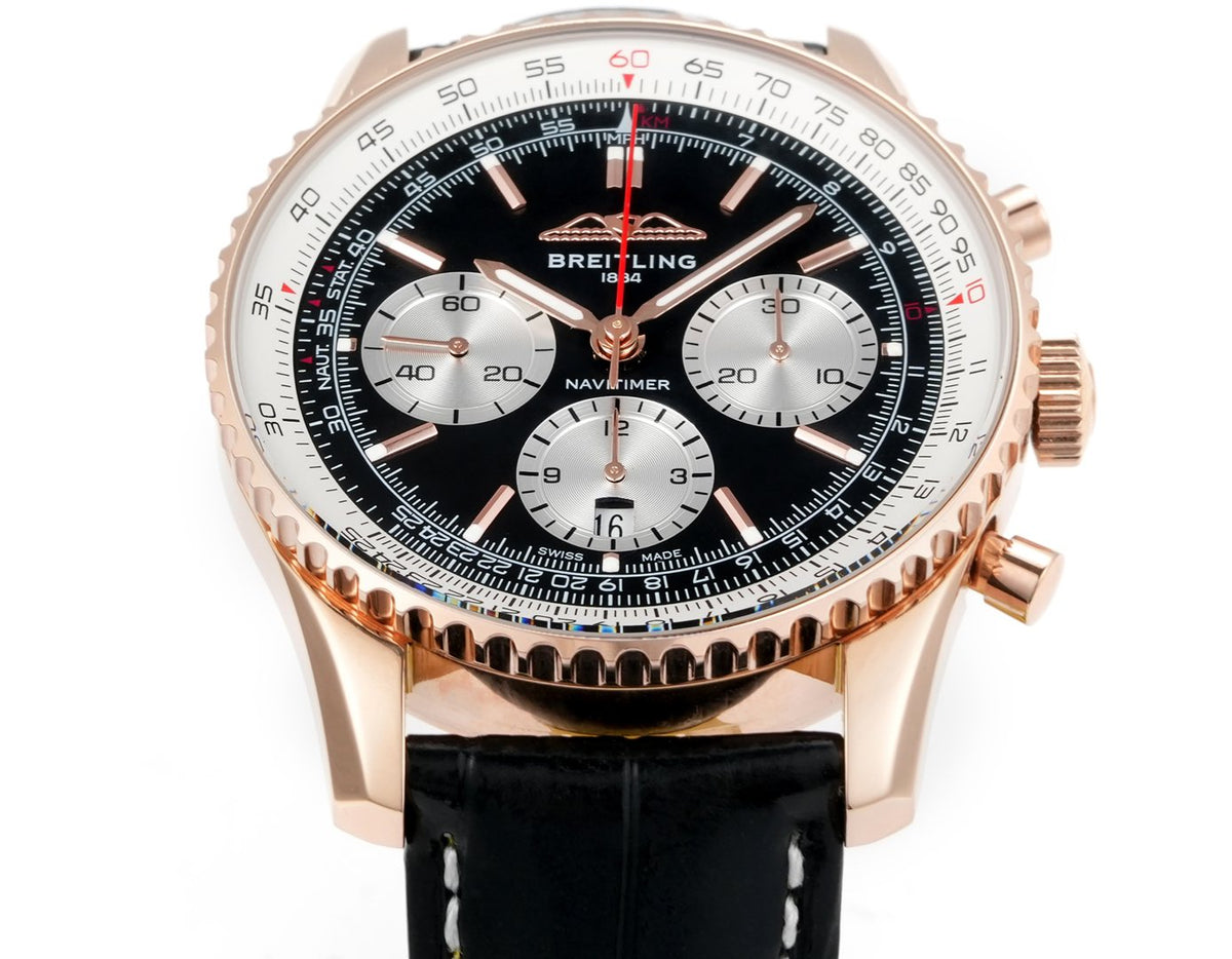Chronograph - Rosegold White - Black - N-Timer - Black Leather - Automatic - 43mm