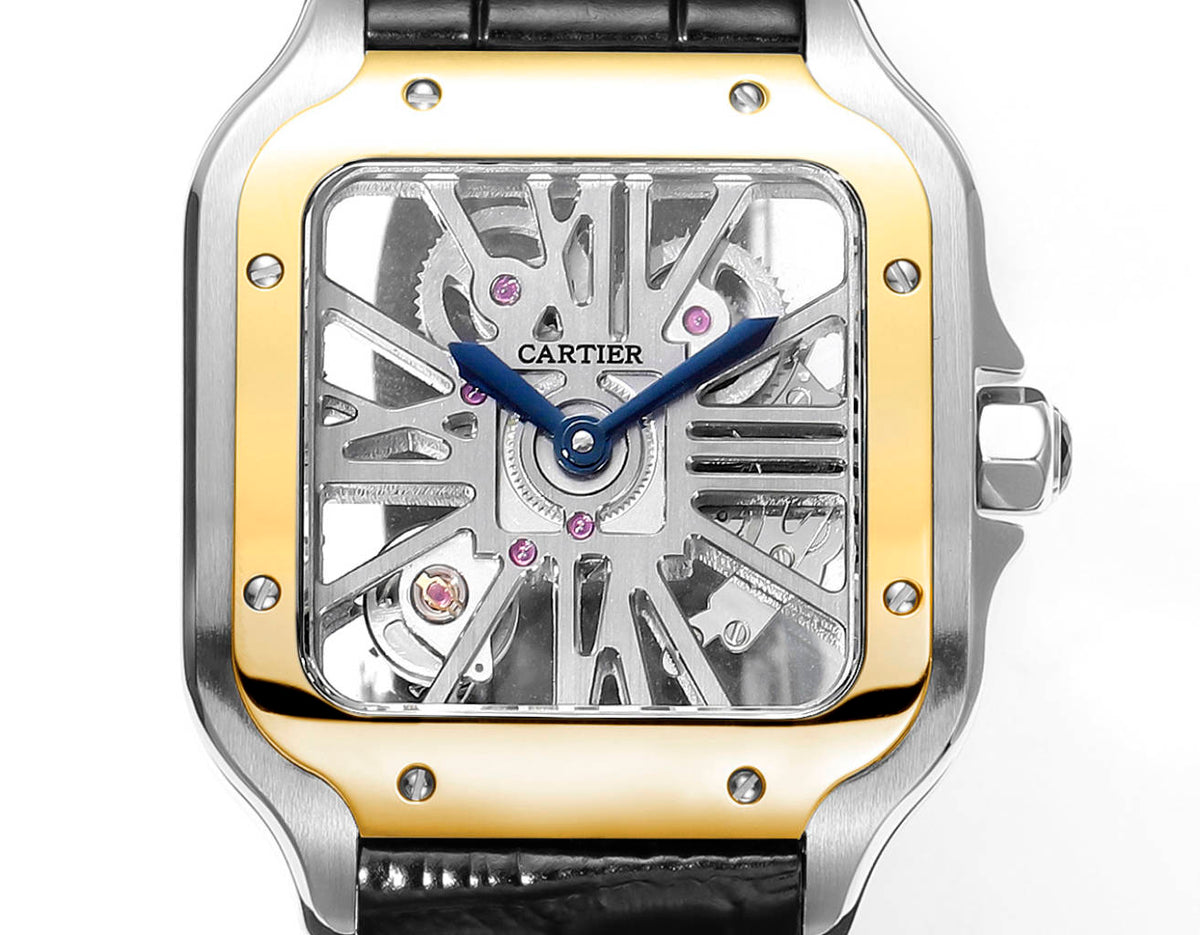 Compensation watch-Two hands -Yellow Silver -Ultra-thin Hollow -Black Leaher - Automatic - 40mm