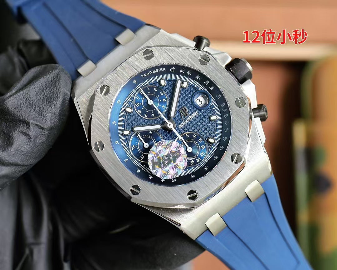 Chronograph-Silver Ceramic- Blue Rubber - Automatic - 44mm