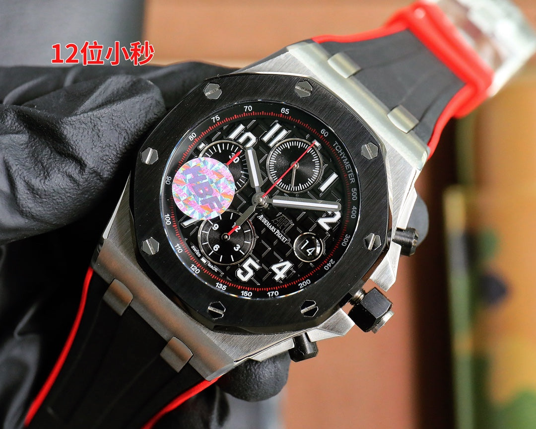 TOP! Chronograph- Red -Black Ceramic- Black Rubber - Automatic - 42mm