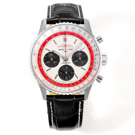 Chronograph - White Ceramic - White N-Timer - Black Leather - Automatic - 43mm