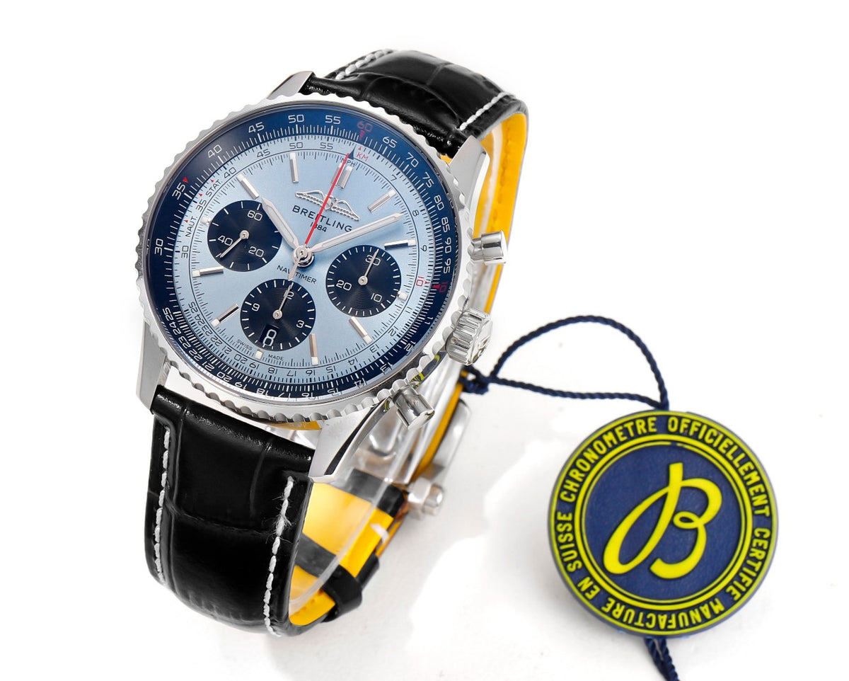 Chronograph - Blue Ceramic - Light Blue N-Timer - Black Leather - Automatic - 43mm
