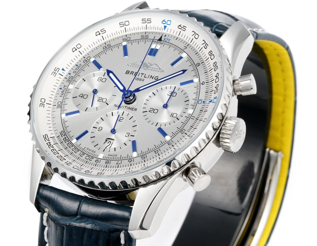 Chronograph - Silver Blue - N-Timer - Blue Leather - Automatic - 43mm