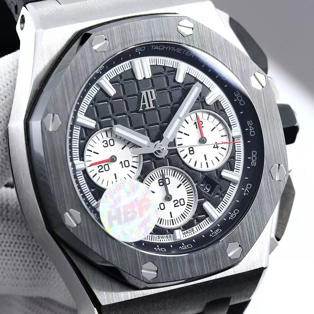 Chronograph- Panda face -Black Ceramic- Black Rubber - Automatic - 44mm