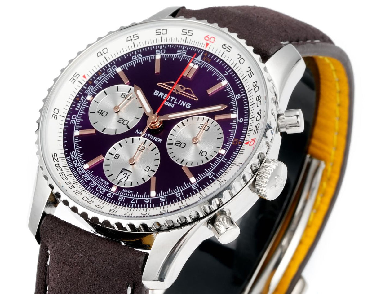 Chronograph - White Ceramic - Purple White- N-Timer - Grey Leather - Automatic - 43mm