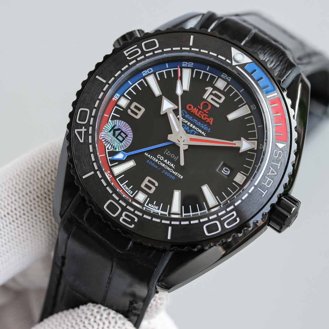 Black Red Steel - Black Leather - Automatic - 45.5mm