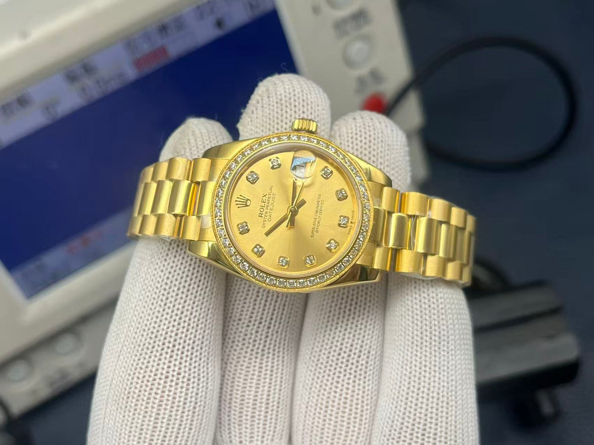LADY -Yellow gold -Rhinestone bezel- Yellow 904L Steel - cal.2671 -Automatic - 31mm