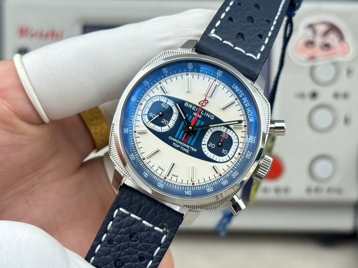 Chronograph - Silver Blue - T-Timer - Blue Leather - Automatic - 38mm