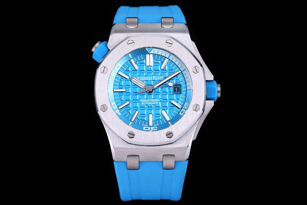 TOP!  - 316L Steel - Babyblue rubber - Automatic - 42mm