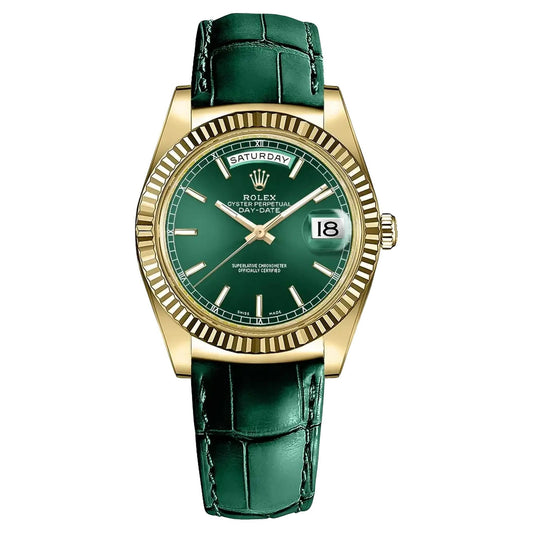 Green Yellow gold - Green Leather- Automatic - 40mm