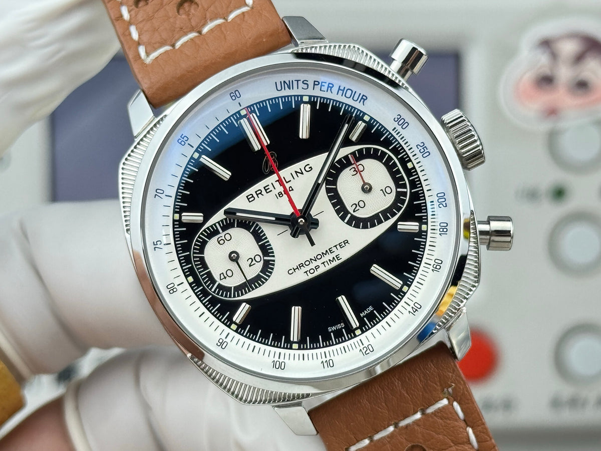 Chronograph - Silver Black - T-Timer - Brown Leather - Automatic - 38mm