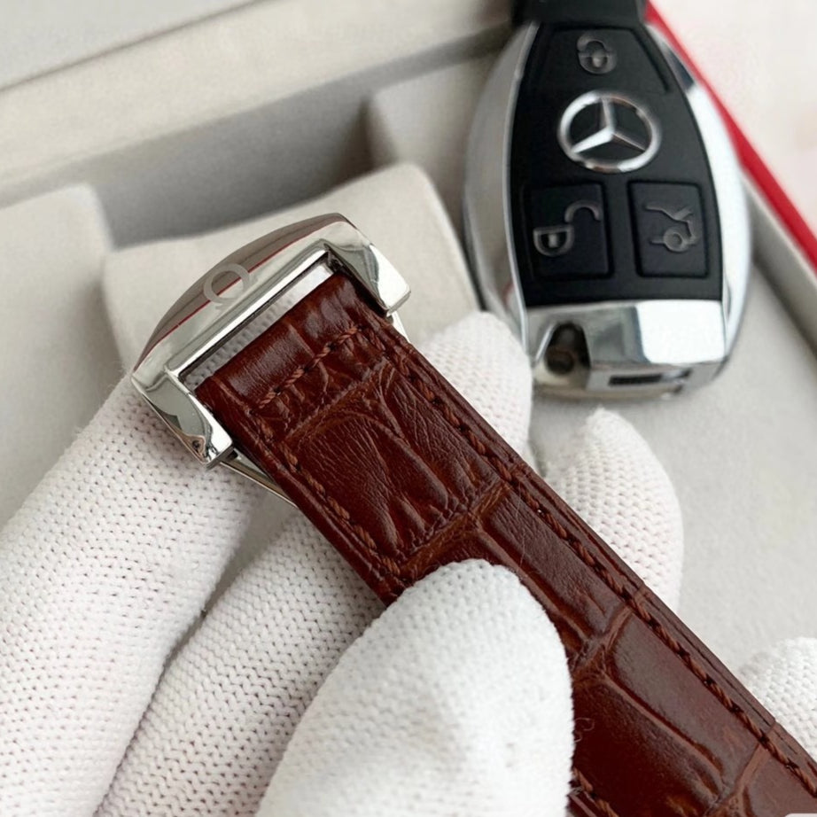 Yellow gold-White- Brown Leather - Automatic -8500- 41mm