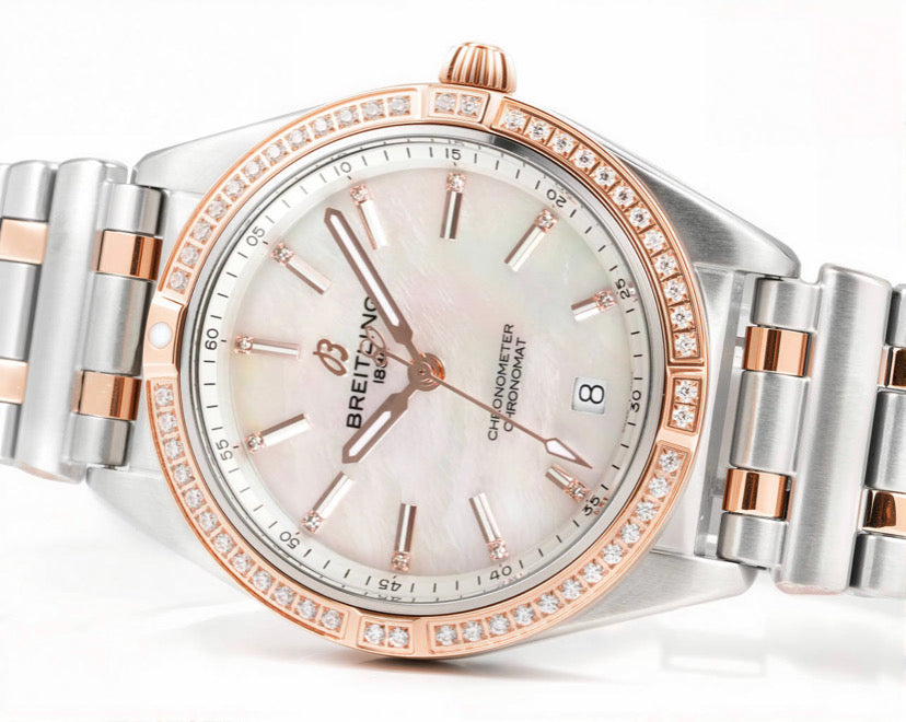 LADY - Pink White - Rhinestone bezel - Silver 904L Steel- Automatic - 36mm
