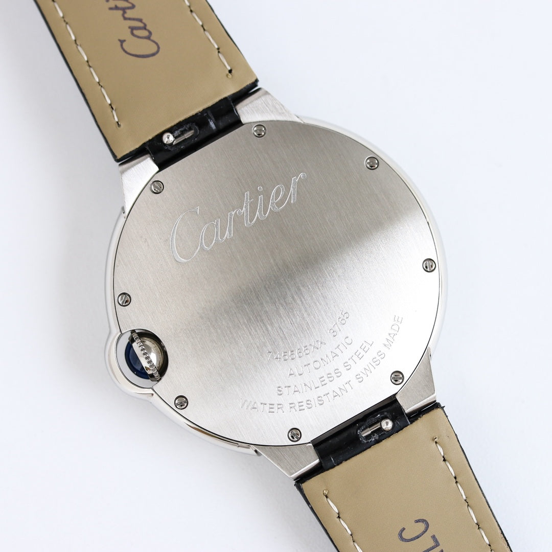 Luxury Diamond Bezel- White Silver- Black Leather - Automatic - 36/42mm