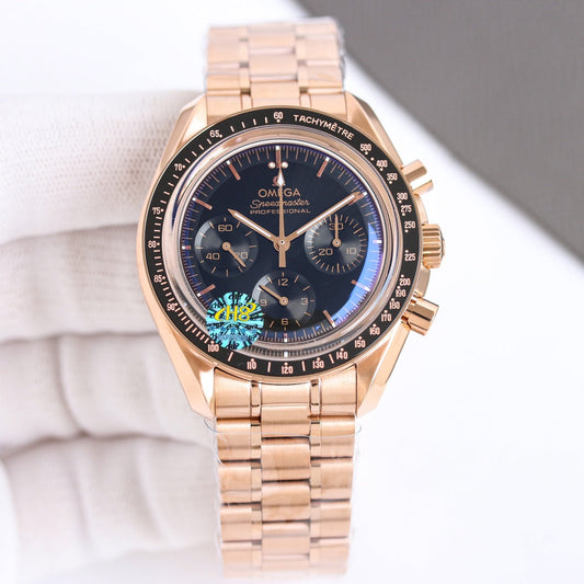 Chronograph -Moon- Black-Rosegold 316L Steel- Manual winding - 42mm