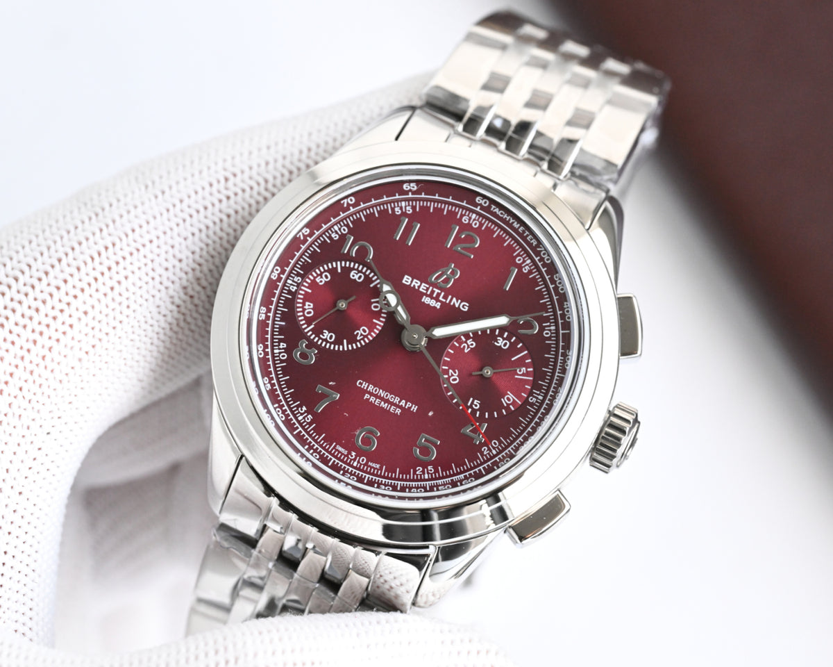 Chronograph - Red White - Silver 316L Steel - Automatic - 42mm