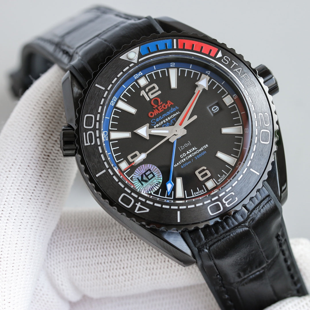 Black Red Steel - Black Leather - Automatic - 45.5mm