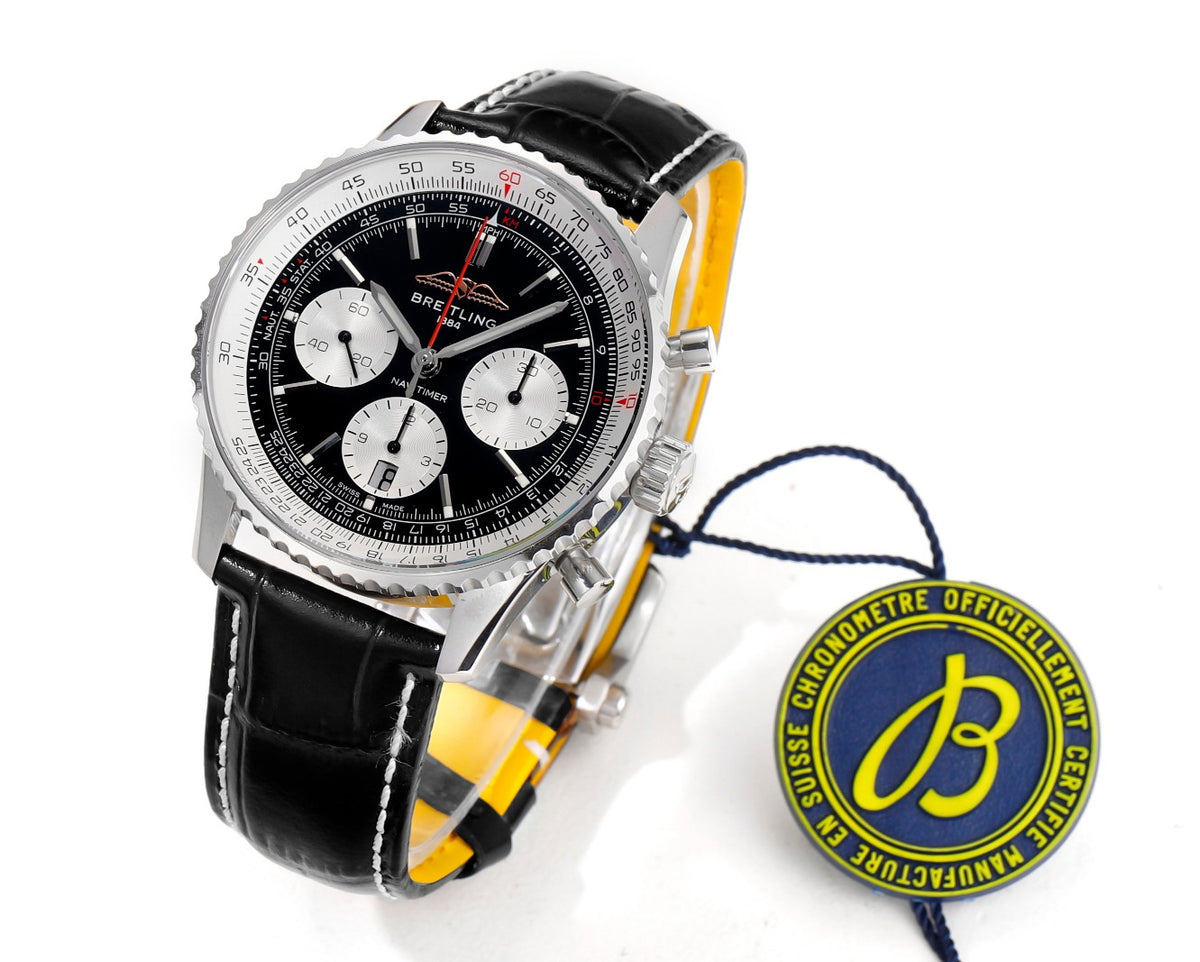 Chronograph - White Ceramic - Black N-Timer - Black Leather - Automatic - 43mm