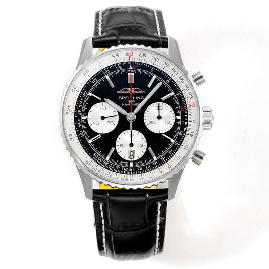 Chronograph - White Ceramic - Black- N-Timer - Black Leather - Automatic - 43mm