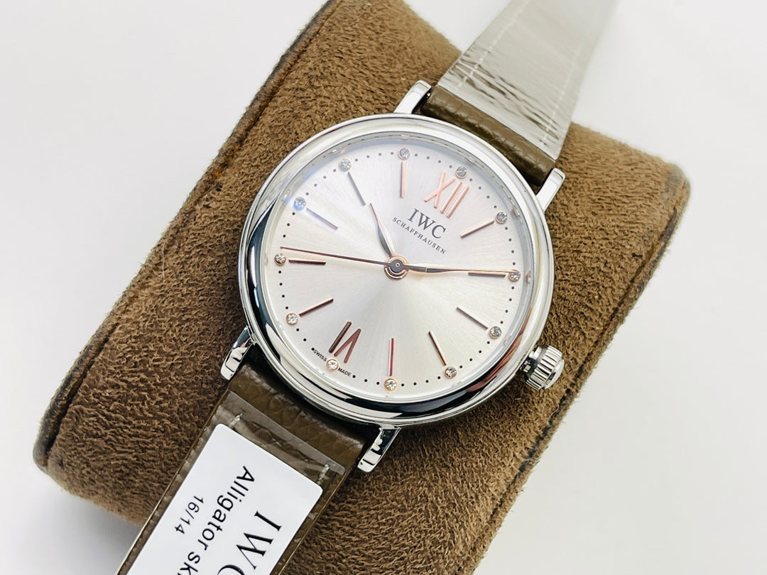 LADY -Silver Wthite - Brwon Leather - Automatic - 34mm