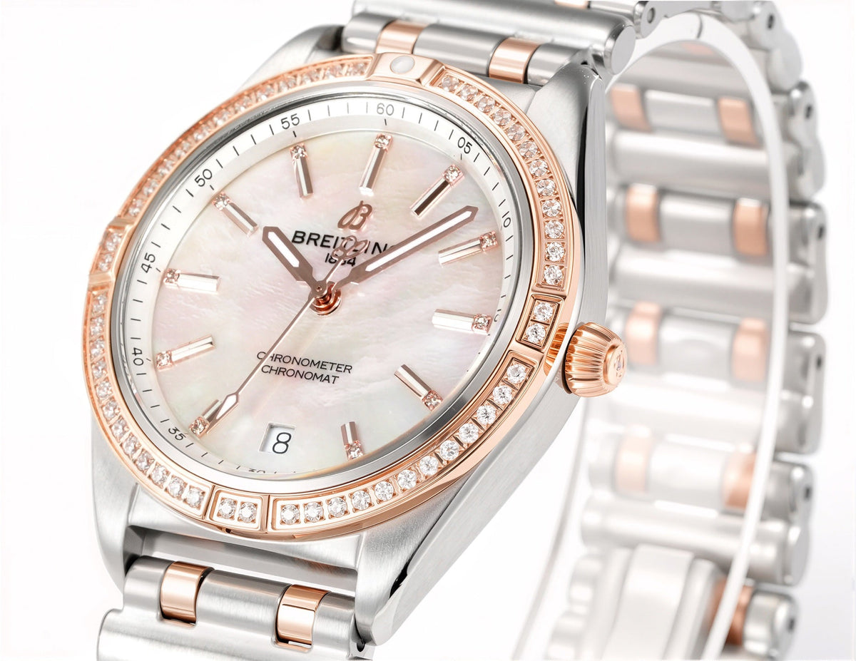 LADY - Pink White - Rhinestone bezel - Silver 904L Steel- Automatic - 36mm