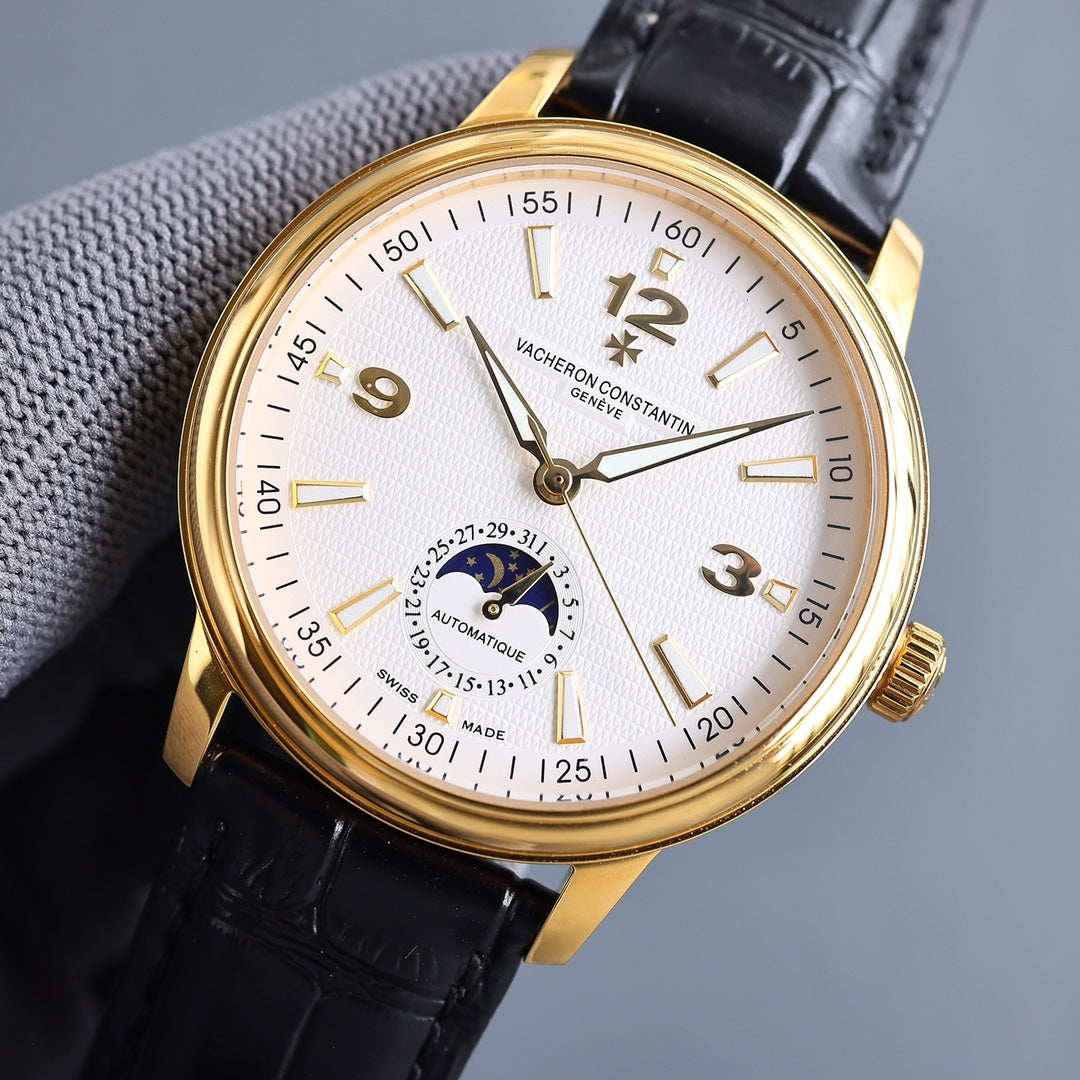 White Gold - Black Leather - Automatic - 40mm