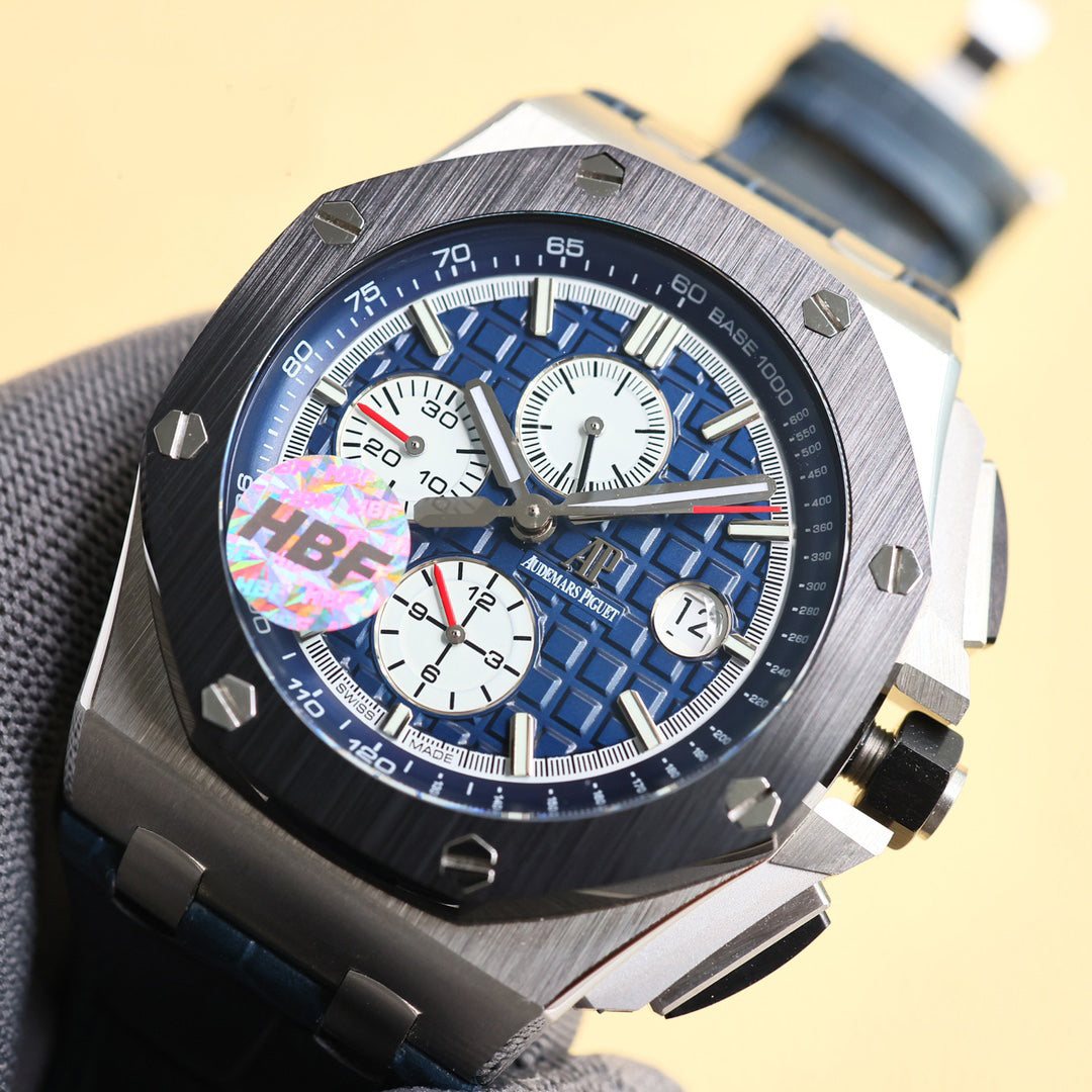 TOP! Blue Black Ceramic Bezel - Blue Leather - Automatic - 43mm