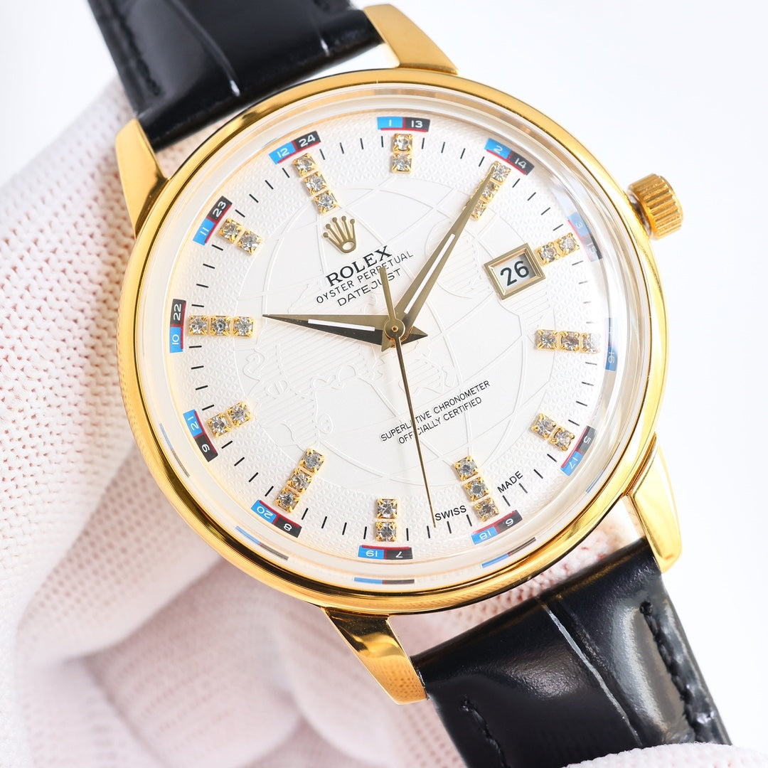 Luxury dial -White gold - Black Leather - Automatic - 42mm