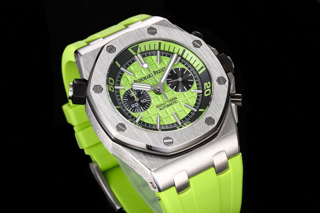 TOP! - 316L Steel - Green rubber - Automatic - 42mm