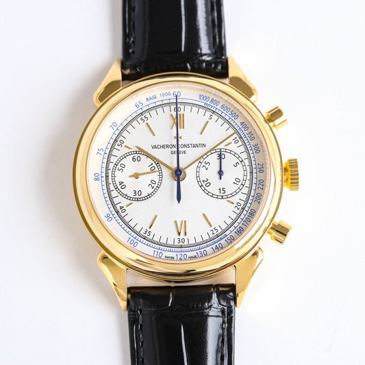 Chronograph - White Yellow -Black Leather - Automatic - 42mm