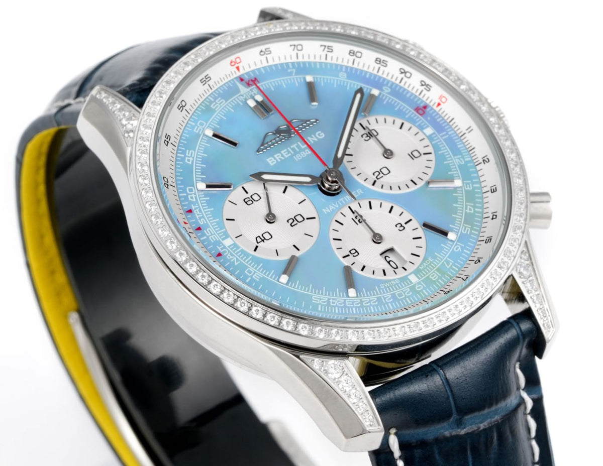 Chronograph - Rhinestone - Sky Face - N-Timer - Black Leather - Automatic - 43mm
