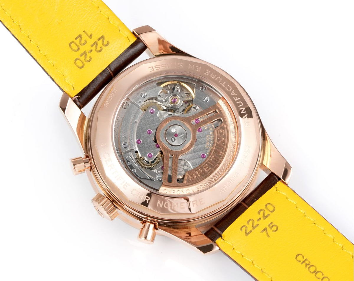 Chronograph - Rhinestone bezel - Rosegold White - N-Timer - Brown Leather - Automatic - 43mm
