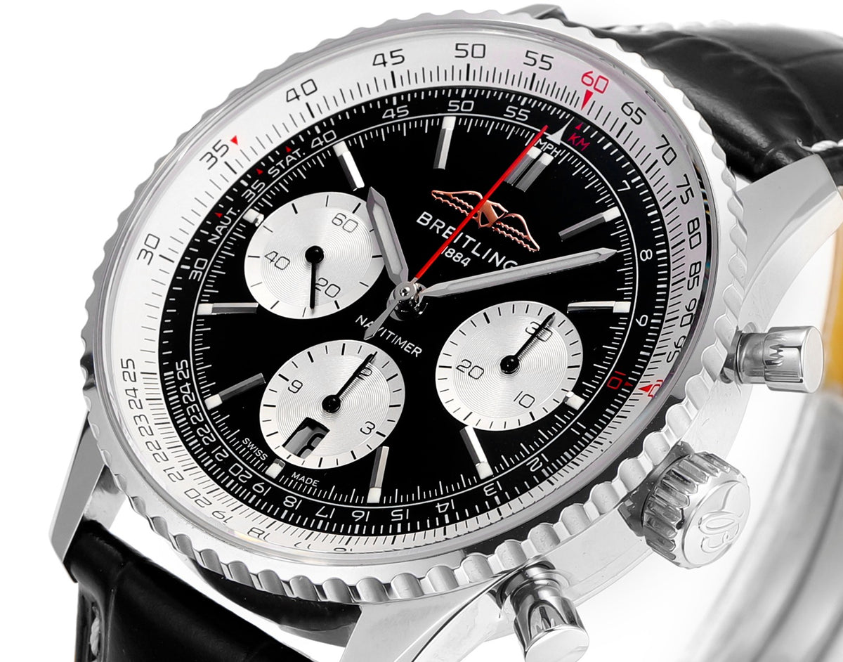 Chronograph - White Ceramic - Black N-Timer - Black Leather - Automatic - 43mm