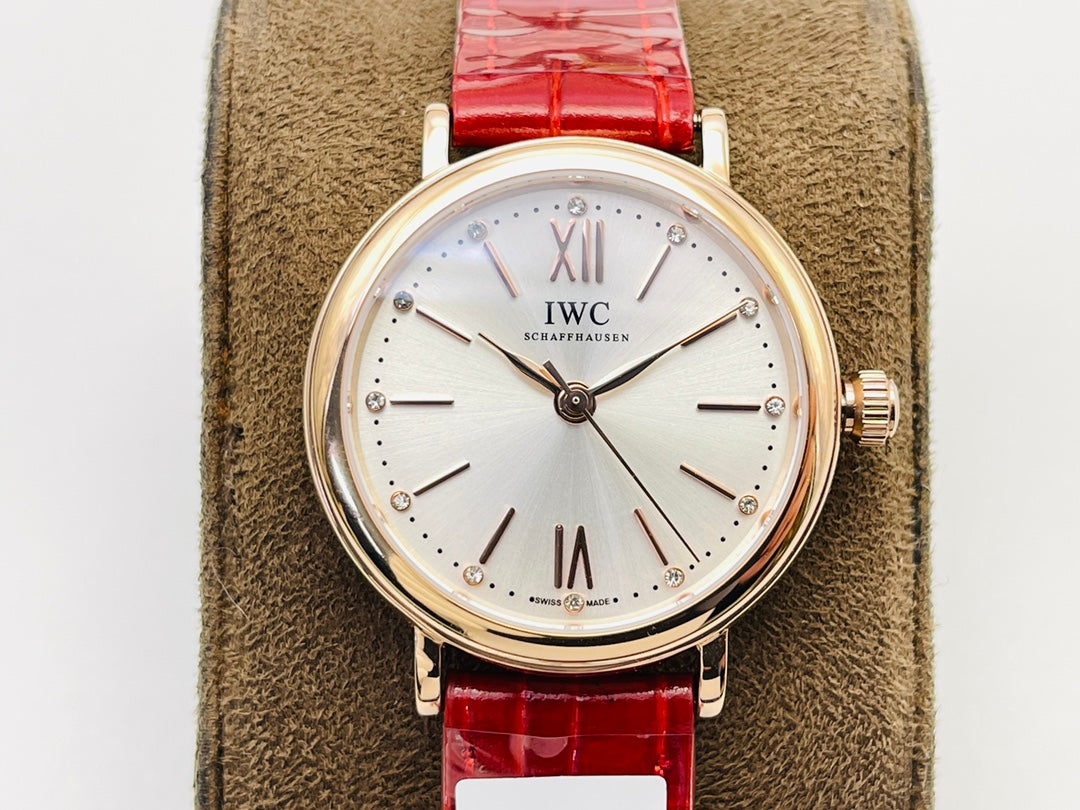 LADY -Yellow gold - White - Red Leather - Automatic - 34mm