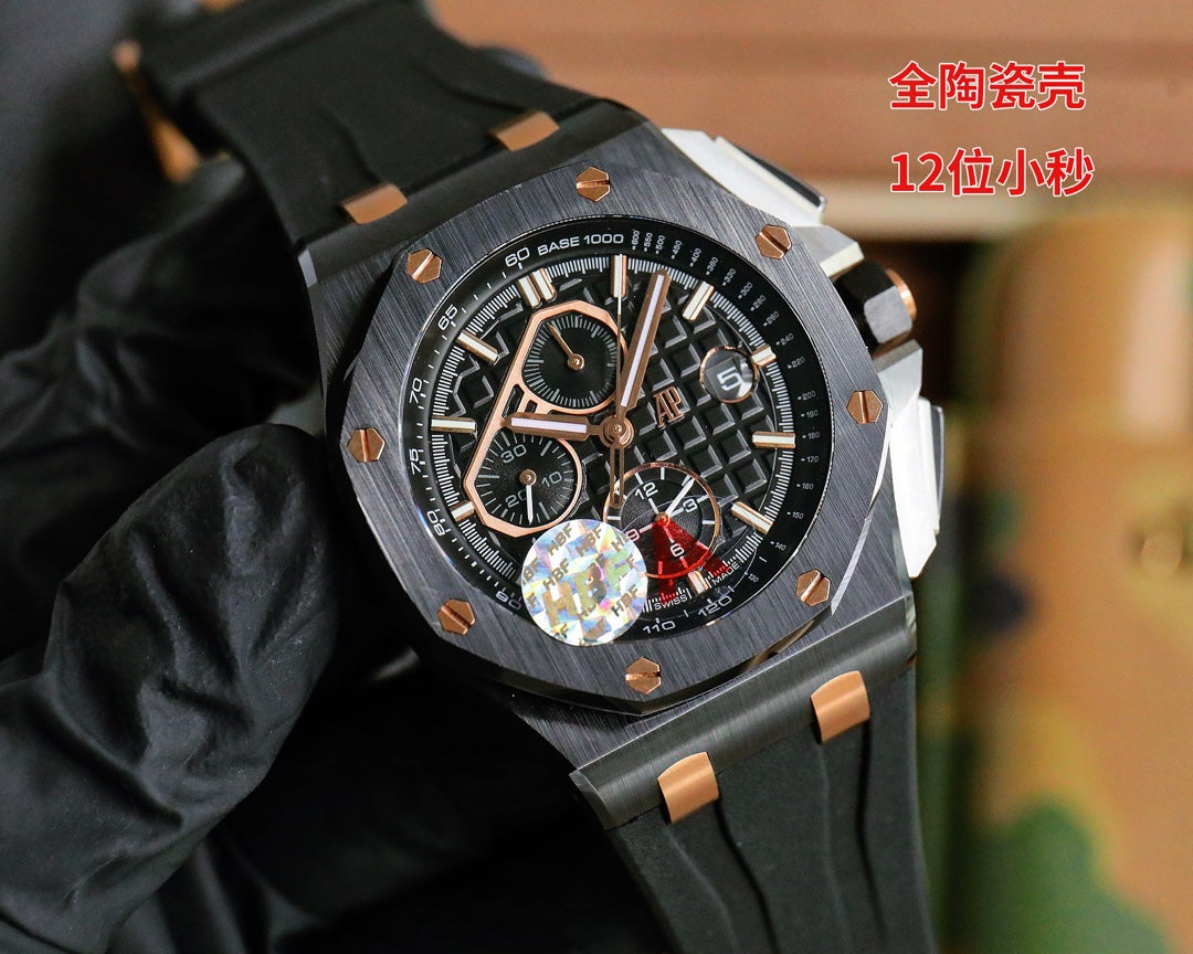 TOP! Chronograph- Rose gold -Black Ceramic- Black Rubber - Automatic - 42mm