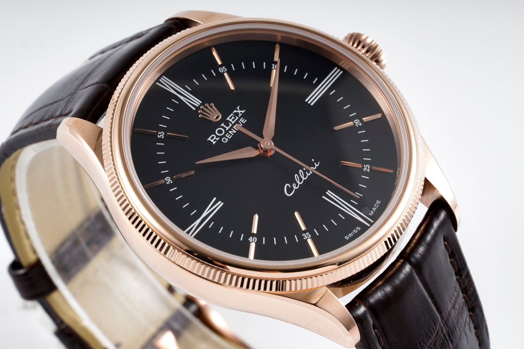 Black -904L Rosegold - Brown Leather - Automatic - 39mm
