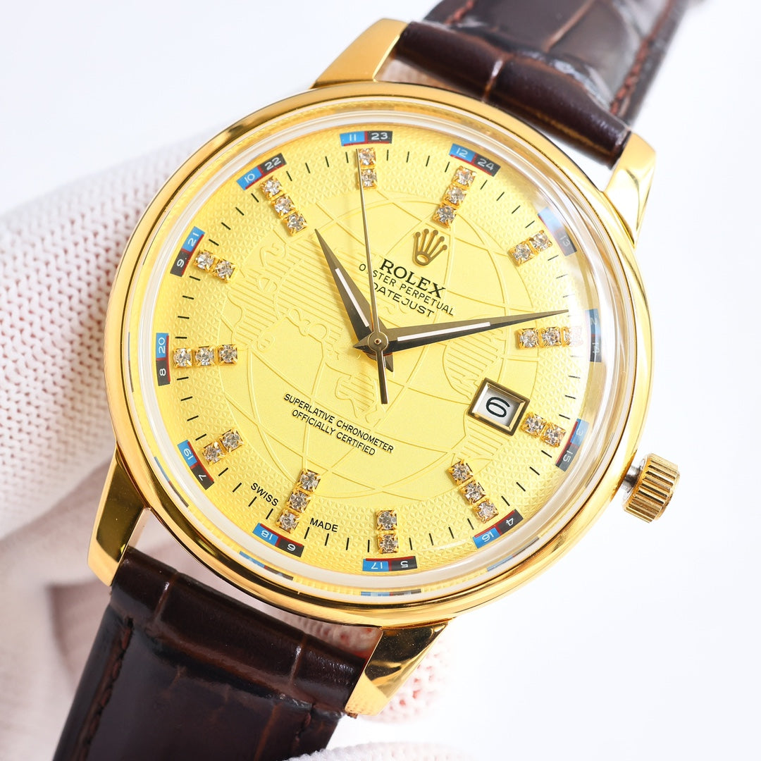 Luxury dial -Yellow gold - Brown Leather - Automatic - 42mm