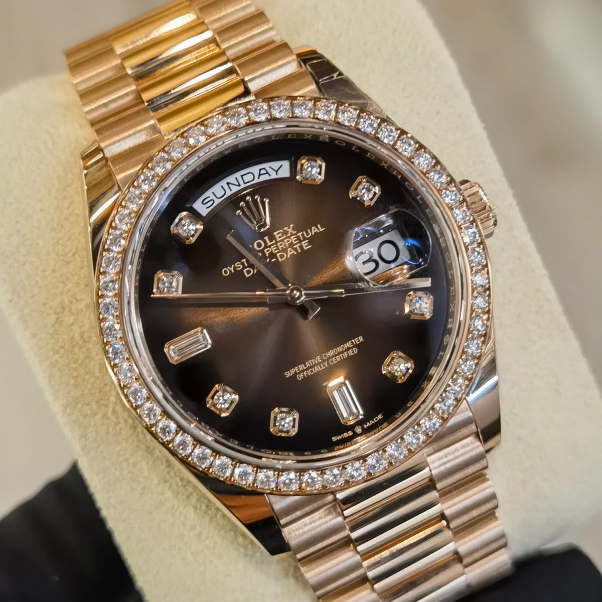 LADY -Black - Rhinestones Bezel - Yellow 904L Steel -Automatic - 36mm