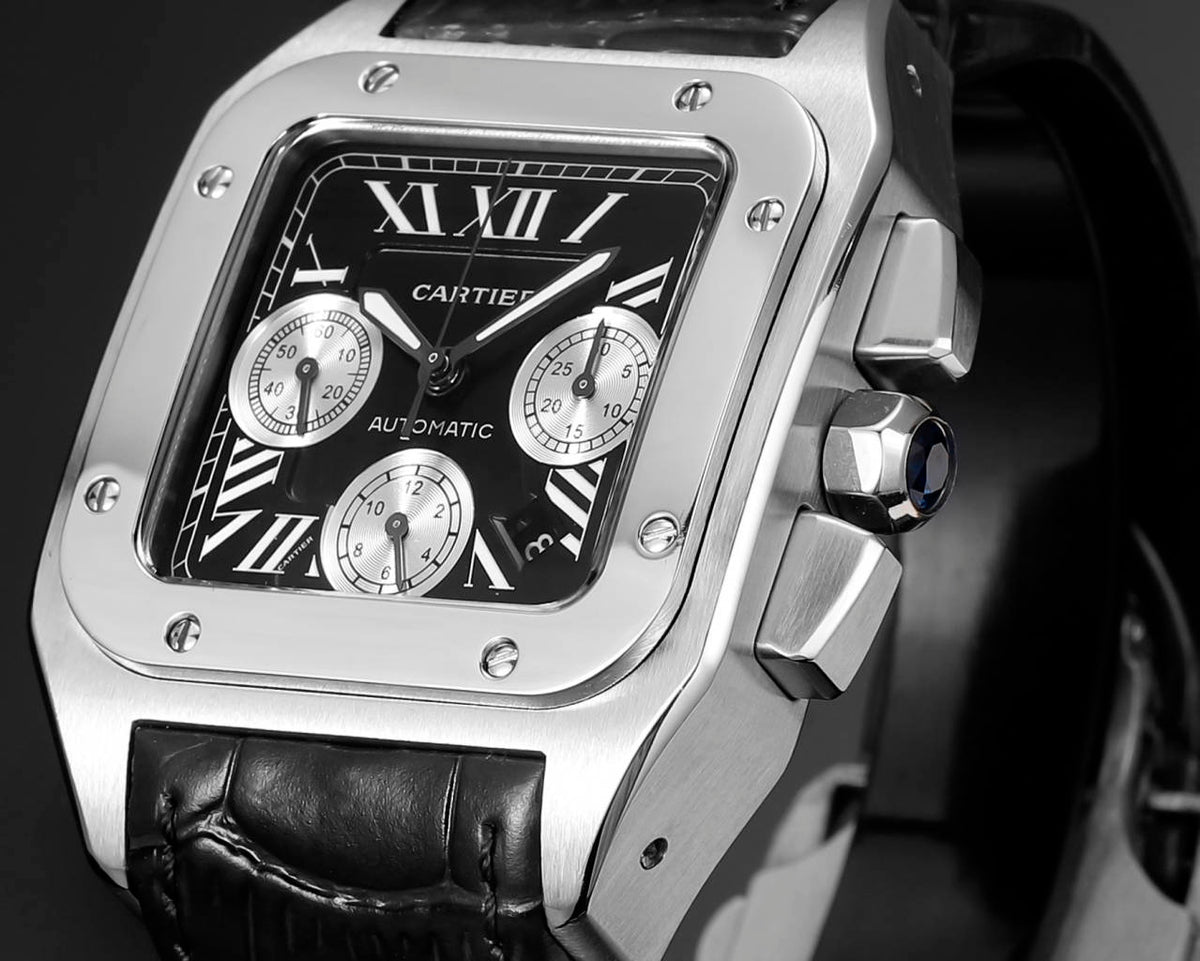 Chronograph - Black White 316L Steel - Black Leather - Automatic - 42mm