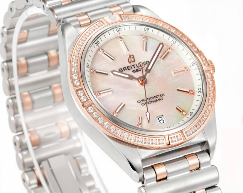 LADY - Pink White - Rhinestone bezel - Silver 904L Steel- Automatic - 36mm