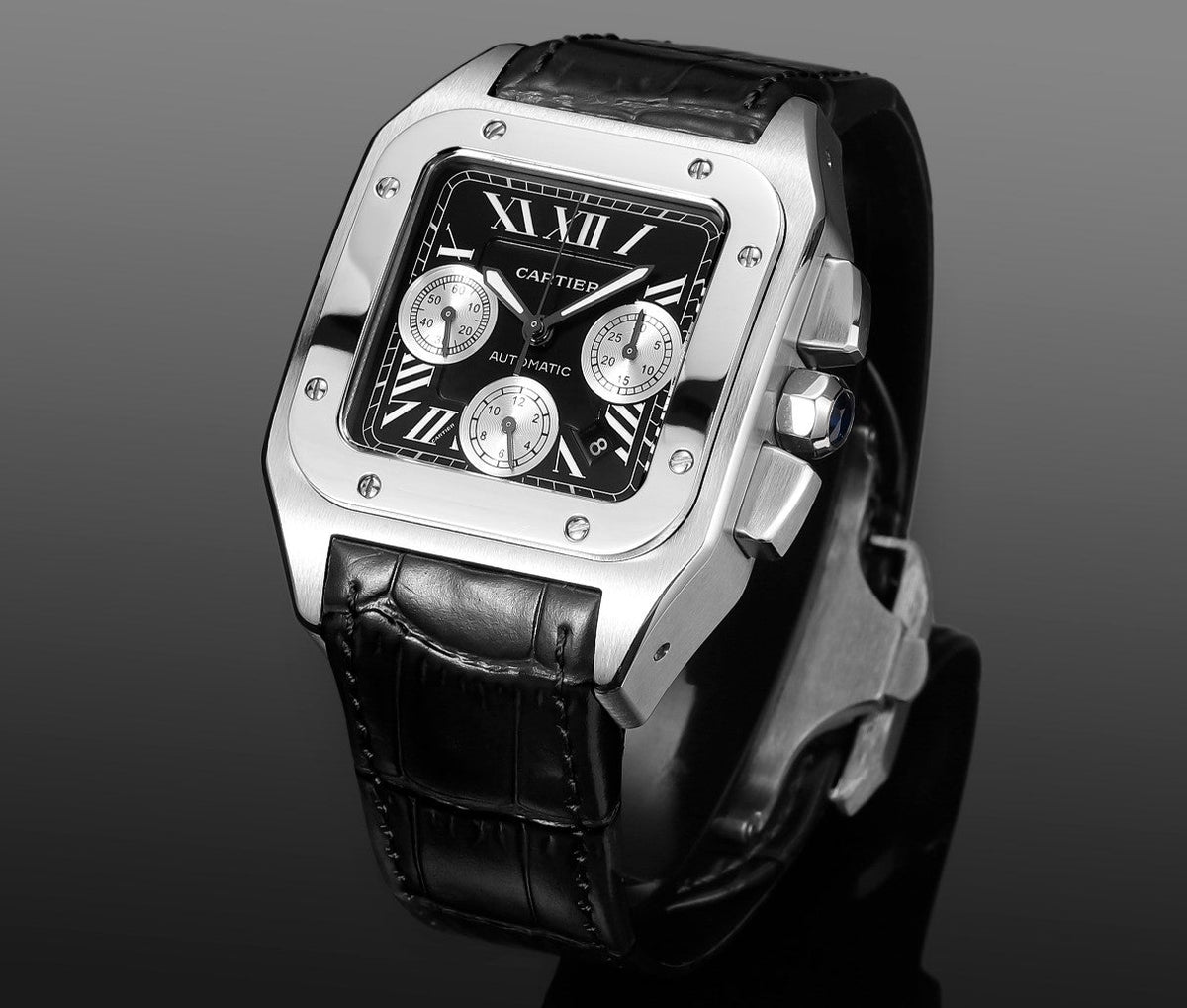 Chronograph - Black White 316L Steel - Black Leather - Automatic - 42mm