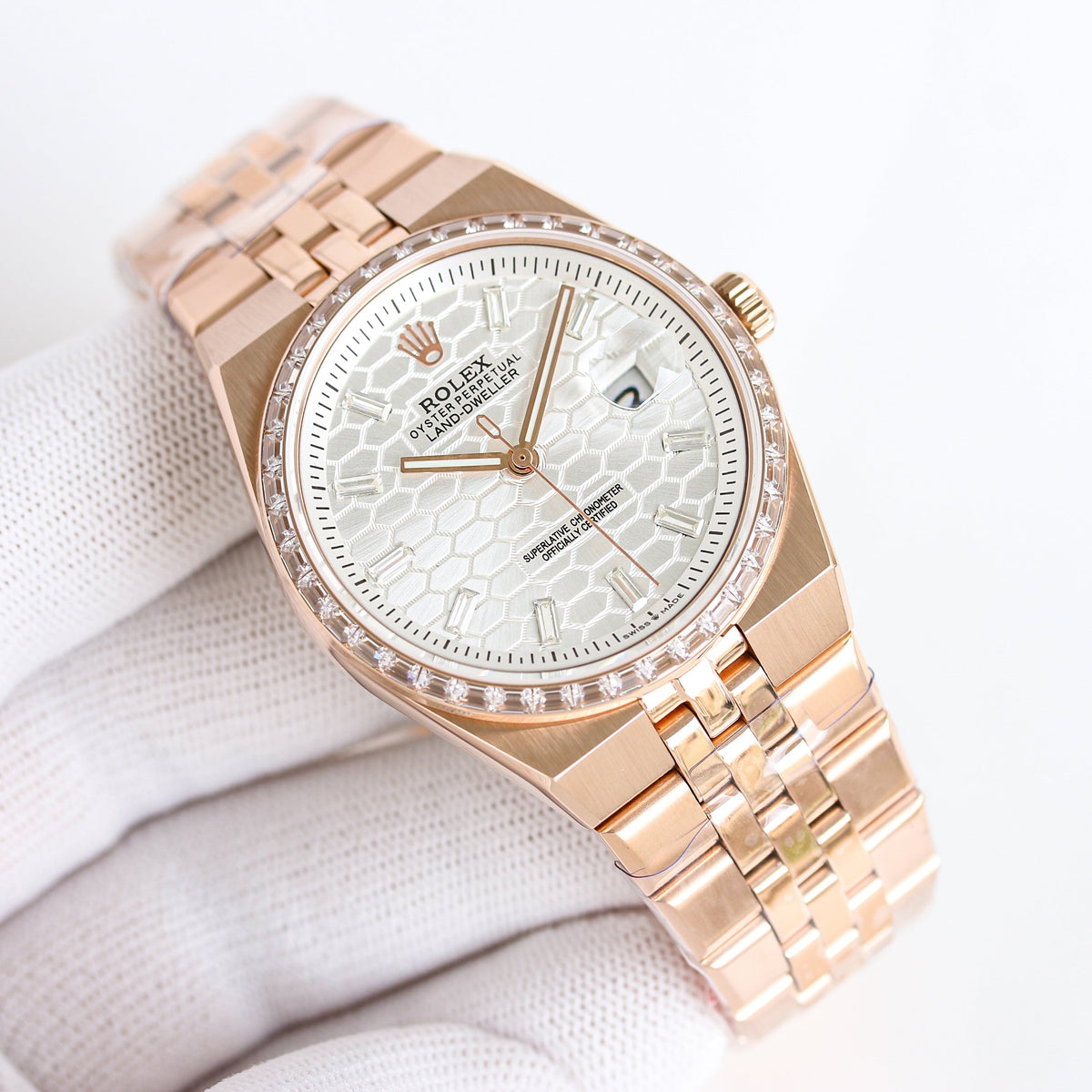 L-Dweller - 127336- White Rhinestones bezel - Yellow 904L Steel- Ultra-thin-Automatic - 40/36mm
