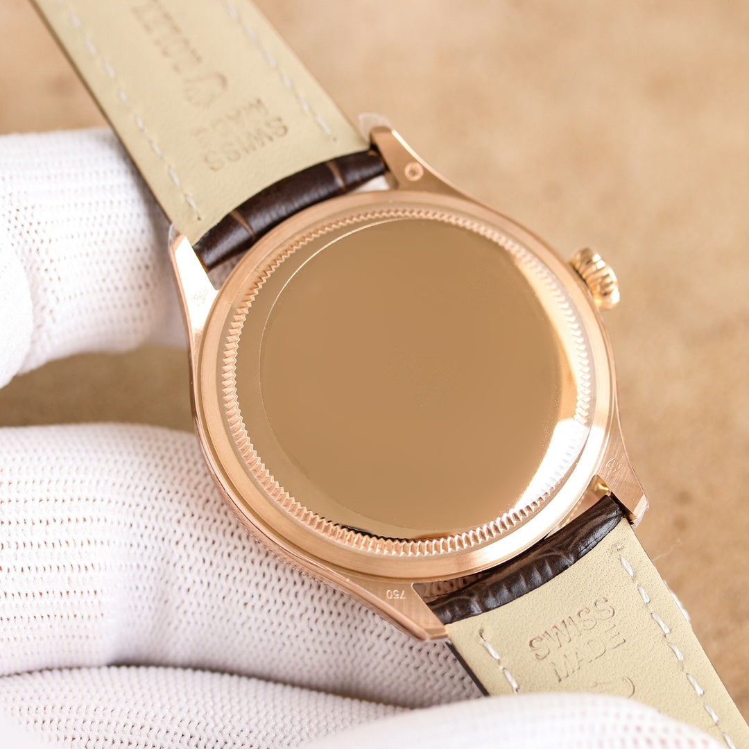 White Yellow -904L Yellow - Brown Leather - Automatic - 39mm