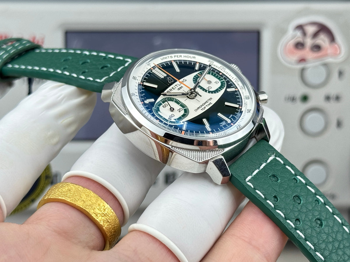 Chronograph - Silver Black - T-Timer - Green Leather - Automatic - 38mm