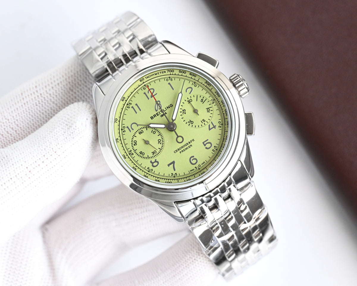 Chronograph - Green White - Silver 316L Steel - Automatic - 42mm