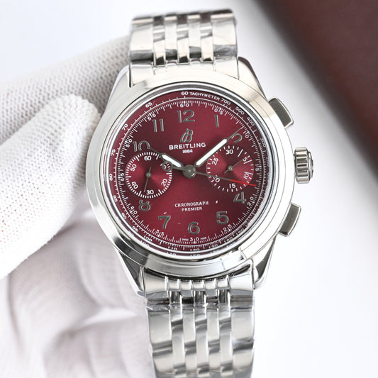 Chronograph - Red White - Silver 316L Steel - Automatic - 42mm