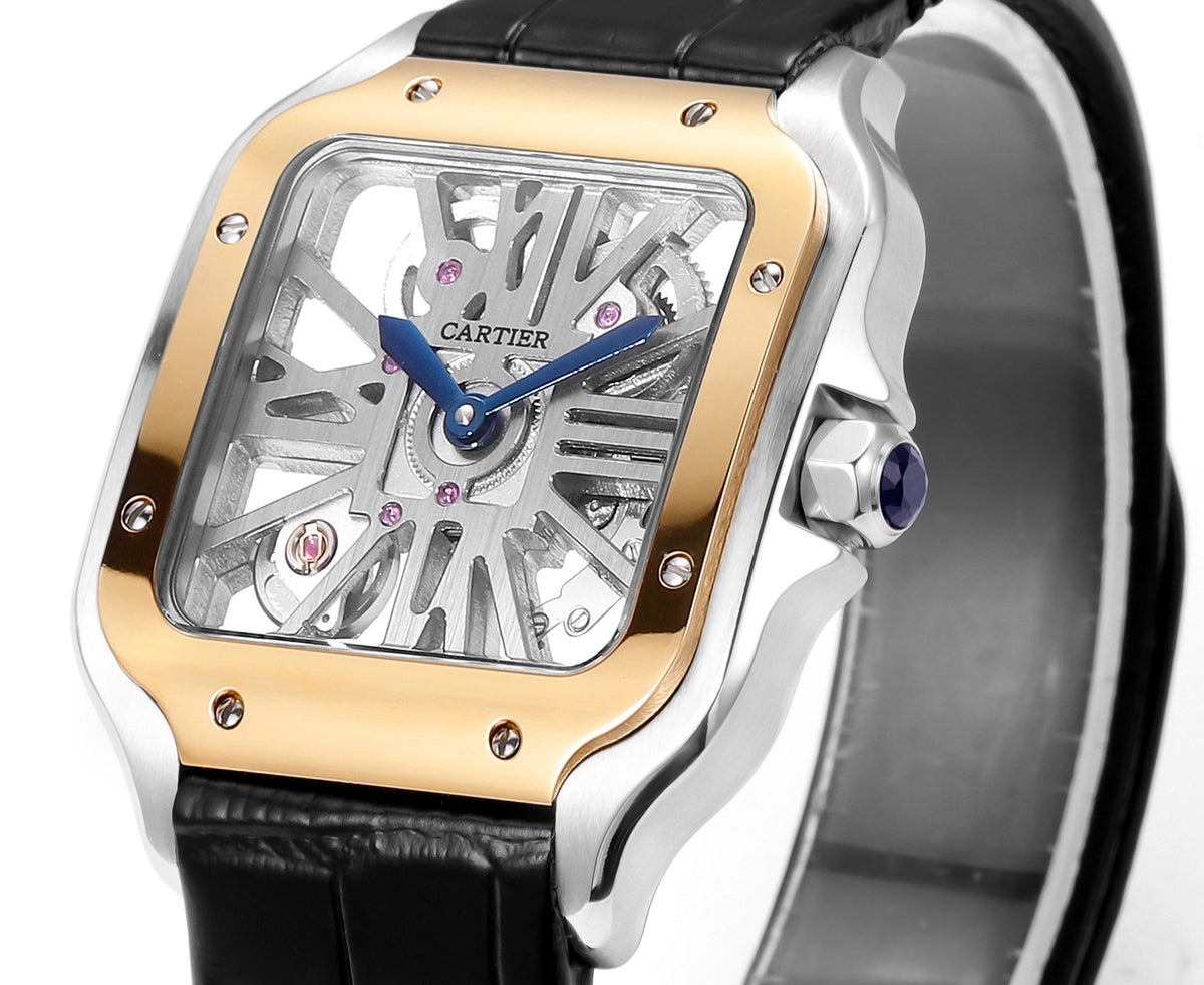 Compensation watch-Two hands -Yellow Silver -Ultra-thin Hollow -Black Leaher - Automatic - 40mm