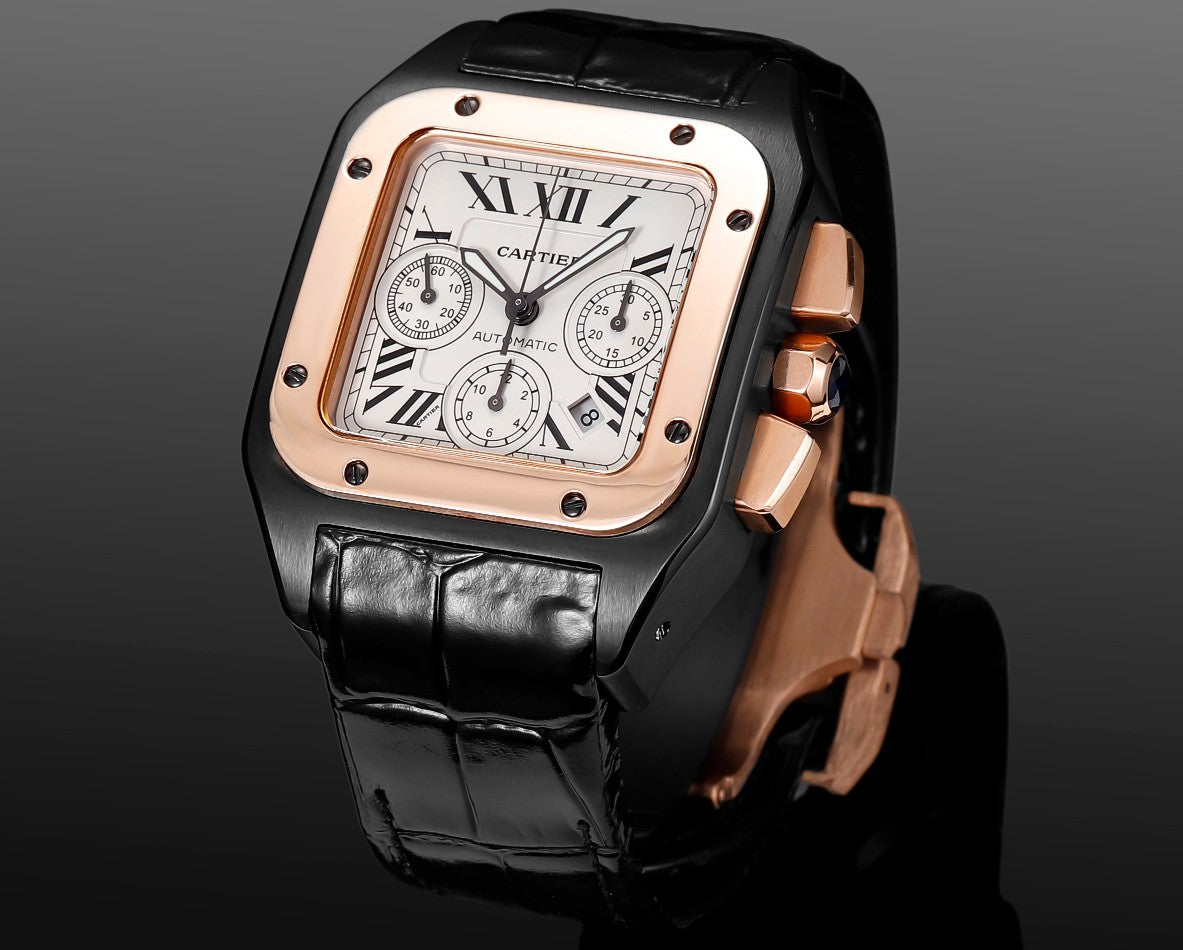 Chronograph - White Yellow 316L Steel - Black Leather - Automatic - 42mm