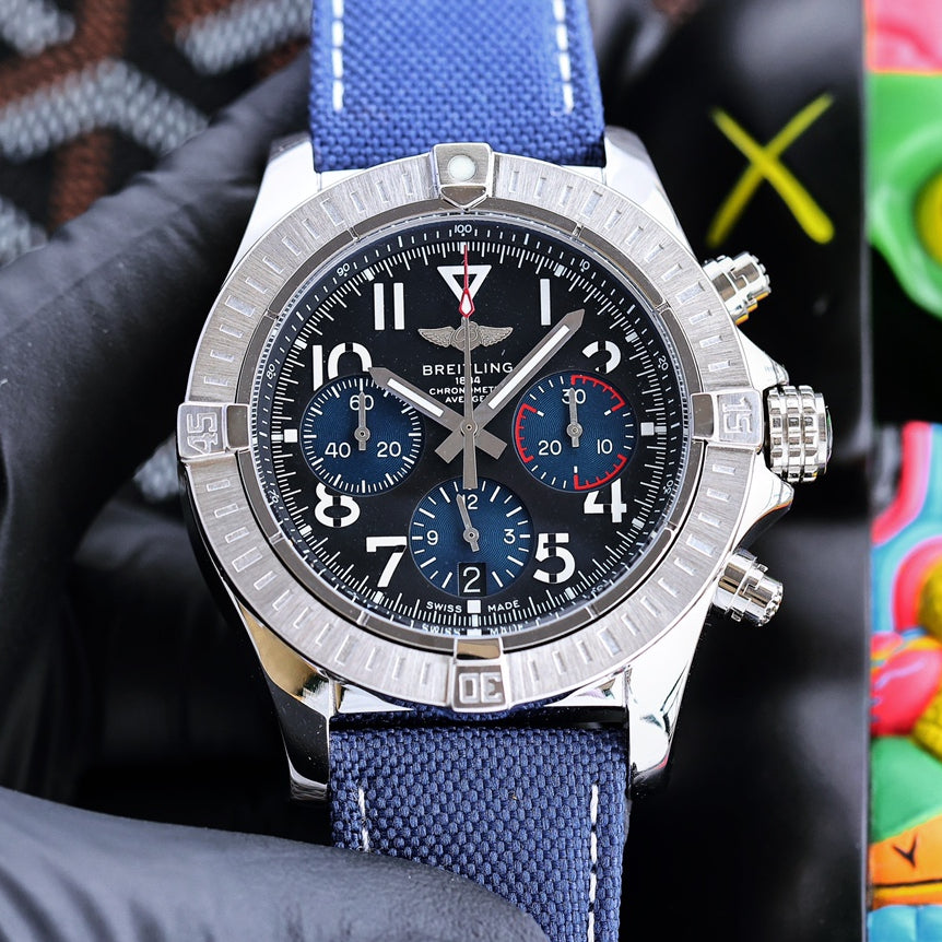 Chronograph -Silver Ceramic Blue - Blue Rubber - Quartz - 43mm